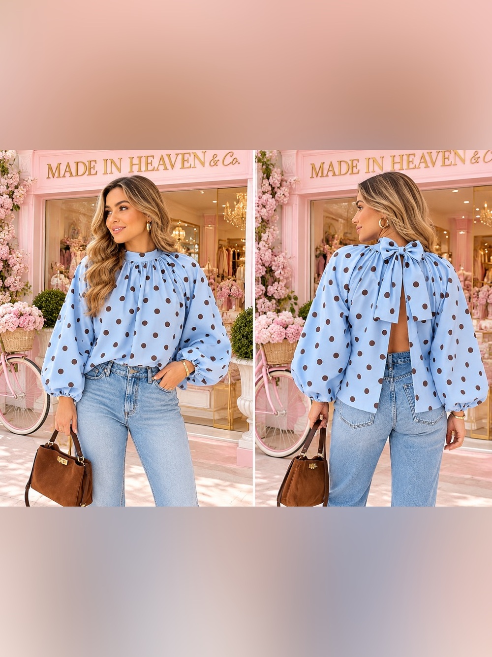 Women's Light Blue Polka Dot Blouse